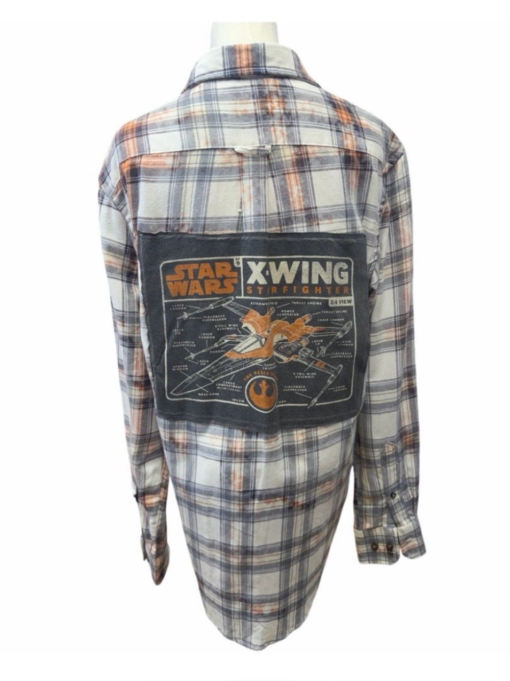 disney star wars upcycled custom flannel shirt graphic tee on back bespoke